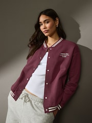 Burgundy Red Chicago Slogan Back Graphic Baseball Letterman Varsity Jacket - Image 1 of 13