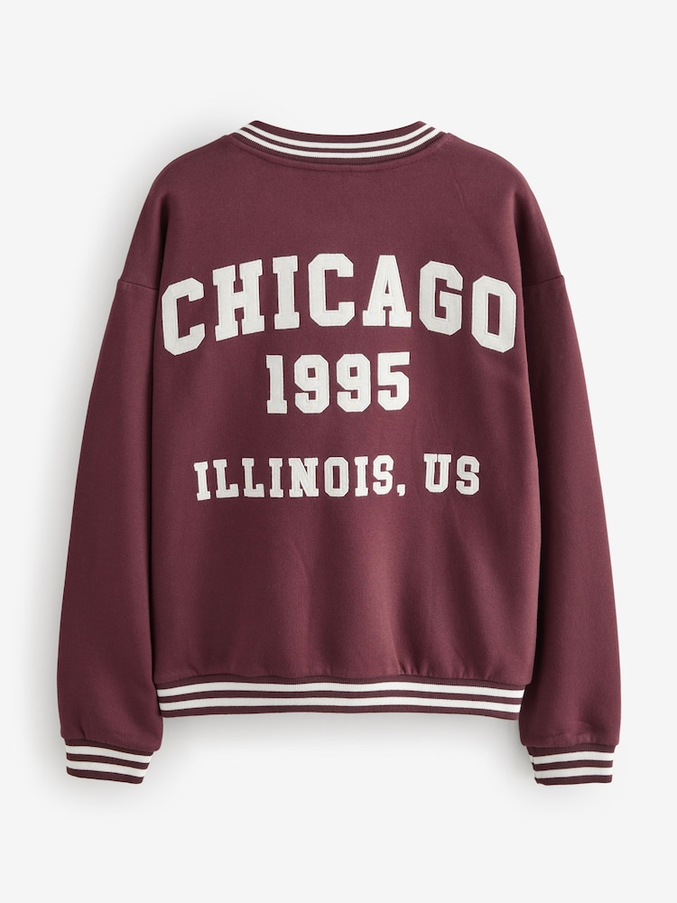 Bordowy - Kurtka baseballowa typu letterman z grafiką na plecach i napisem Chicago - Image 11 of 13