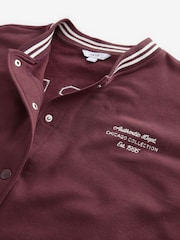 Burgundy Red Chicago Slogan Back Graphic Baseball Letterman Varsity Jacket - Image 12 of 13