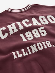 Burgundy Red Chicago Slogan Back Graphic Baseball Letterman Varsity Jacket - Image 13 of 13