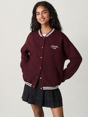 Burgundy Red Chicago Slogan Back Graphic Baseball Letterman Varsity Jacket - Image 5 of 13