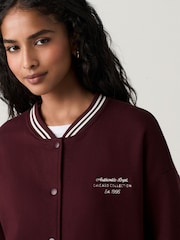 Burgundy Red Chicago Slogan Back Graphic Baseball Letterman Varsity Jacket - Image 8 of 13