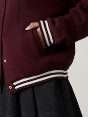 Burgundy Red Chicago Slogan Back Graphic Baseball Letterman Varsity Jacket - Image 9 of 13