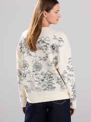 Ecru Graphic Print All-Over Premium Embellished Embroidery Oriental Sweatshirt - Image 3 of 7