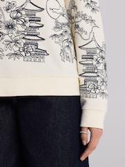 Ecru Graphic Print All-Over Premium Embellished Embroidery Oriental Sweatshirt - Image 4 of 7