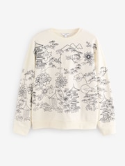 Ecru Graphic Print All-Over Premium Embellished Embroidery Oriental Sweatshirt - Image 5 of 7