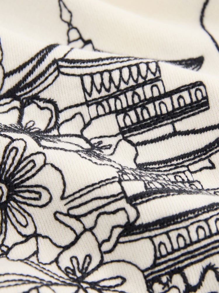 Ecru Graphic Print All-Over Premium Embellished Embroidery Oriental Sweatshirt - Image 6 of 7