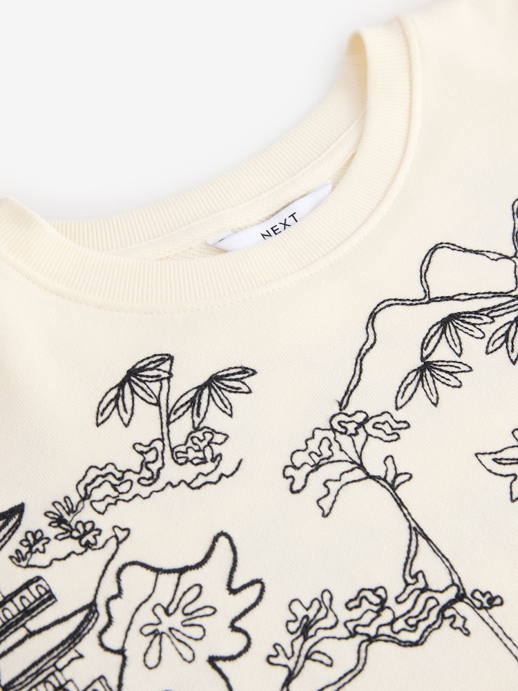 Ecru - Graphic Print All-Over Premium Embellished Embroidery Oriental Sweatshirt - Bild 7 von 7 Ecru - Graphic Print All-Over Premium Embellished Embroidery Oriental Sweatshirt - Bild 7 von 7