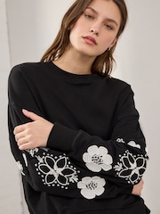 Navy Blue/Ecru Amour Love Heavily Embroidered Luxe Back Graphic 100% Cotton Sweatshirt - Image 4 of 5