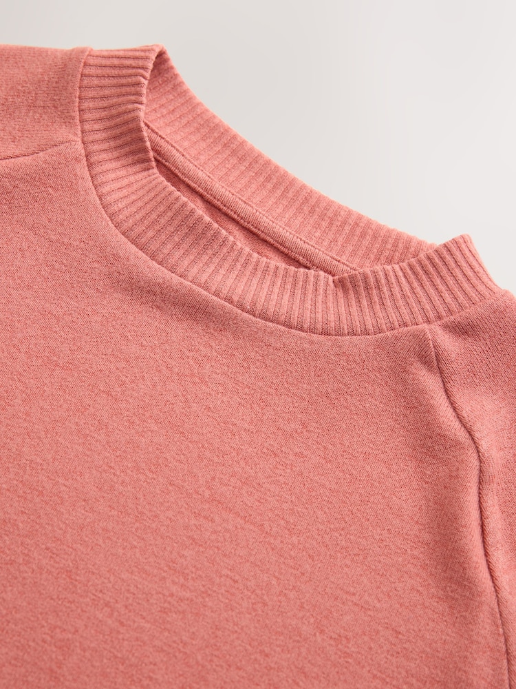 Blush Rose Pink Soft Touch Cosy Crew Neck Boxy Mid Short Sleeve Jumper Top - Image 10 of 11