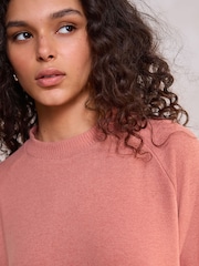Blush Rose Pink Soft Touch Cosy Crew Neck Boxy Mid Short Sleeve Jumper Top - Image 5 of 6
