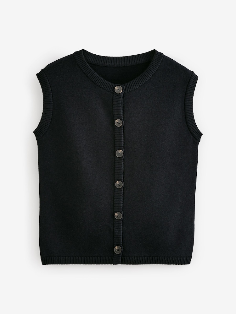 Noir - Haut doux au toucher et confortable en maille boutonnée - Image 6 of 7