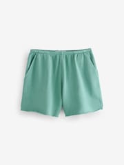 Teal Blue Raw Hem Detail Washed 100% Cotton Jersey Shorts - Image 5 of 7