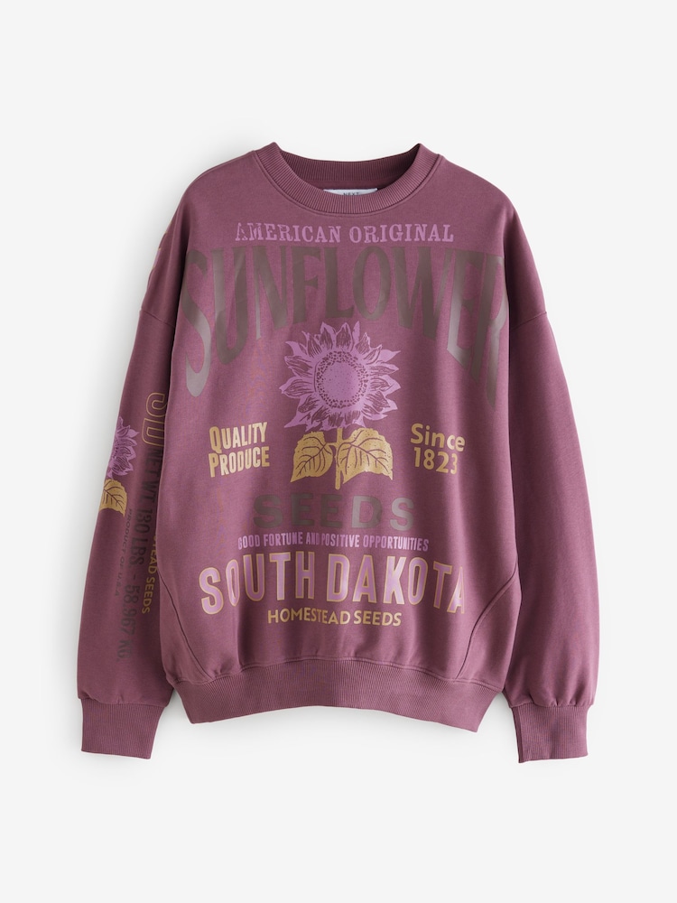 Purple Sunflower Graphic Relaxed Fit Sweatshirt - Image 3 of 5