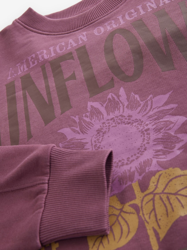 Purple Sunflower Graphic Relaxed Fit Sweatshirt - Image 4 of 5