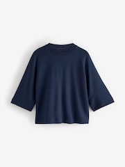 Blue/Navy Soft Touch Cosy Crew Neck Boxy Mid Short Sleeve Jumper Top - Image 5 of 7