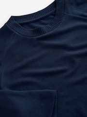 Blue/Navy Soft Touch Cosy Crew Neck Boxy Mid Short Sleeve Jumper Top - Image 7 of 7
