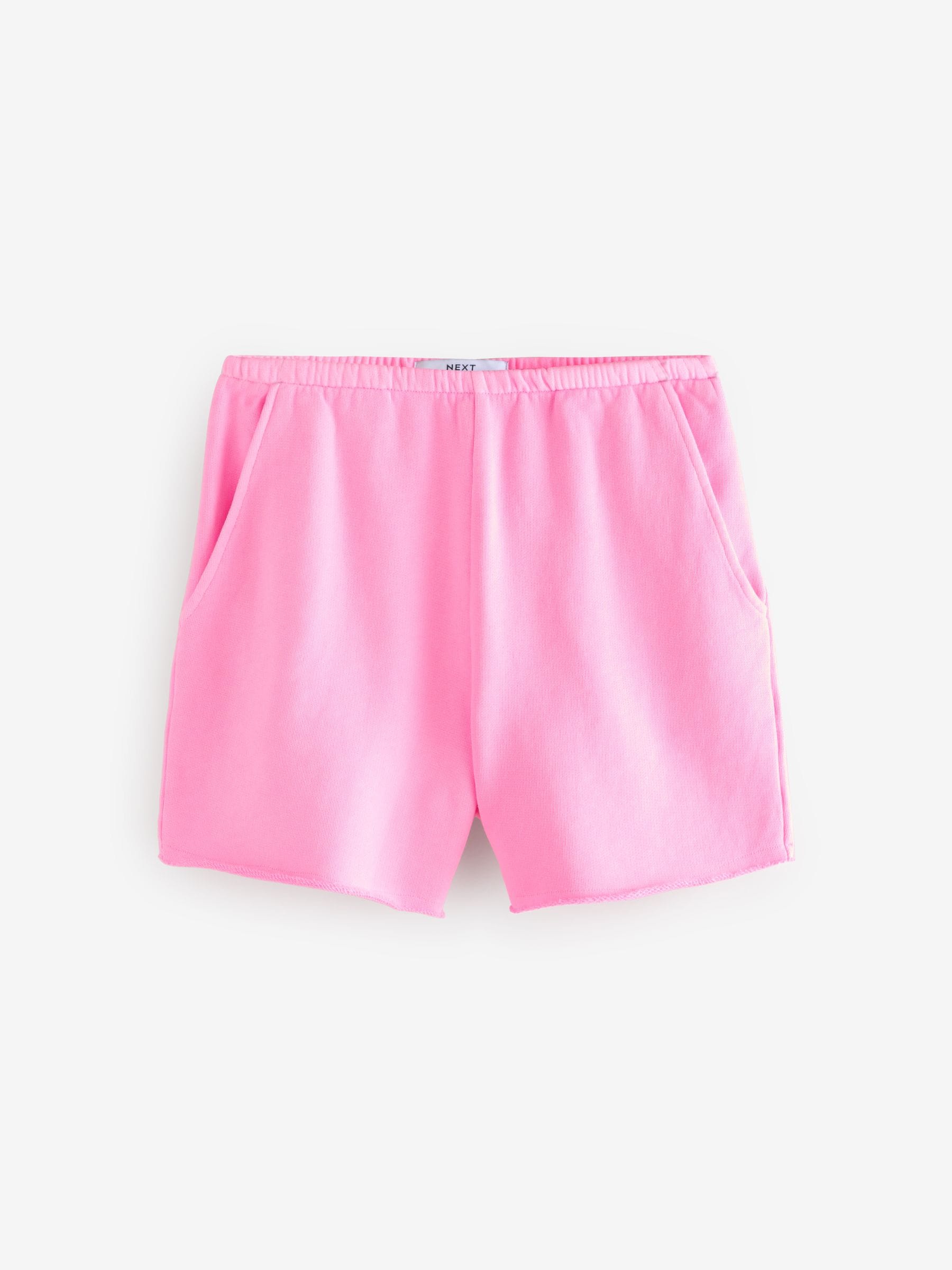 Buy Fluro Pink Raw Hem Detail Washed Cotton Jersey Shorts from the