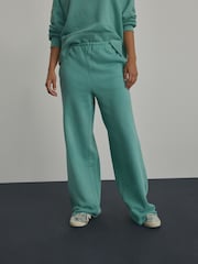 Teal Blue Elevated Wide Leg Washed Look 100% Cotton Joggers - Image 2 of 7