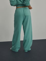 Teal Blue Elevated Wide Leg Washed Look 100% Cotton Joggers - Image 3 of 7