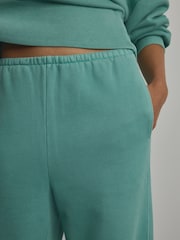 Teal Blue Elevated Wide Leg Washed Look 100% Cotton Joggers - Image 4 of 7
