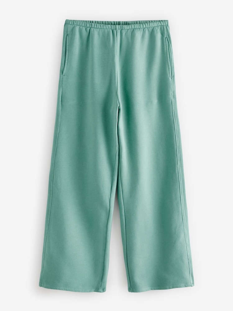 Teal Blue Elevated Wide Leg Washed Look 100% Cotton Joggers - Image 5 of 7