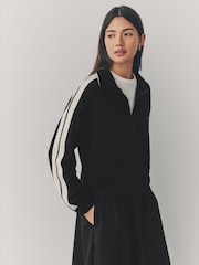 Black Slinky Side Stripe Zip Through Track Top Jacket - Image 1 of 8
