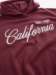 Burgundy Red Oversized Relaxed Fit California Heavy Embroidery City Graphic Brushed Longline Hoodie Sweatshirt - Image 7 of 7