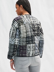 Indigo Blue/Navy Patchwork Print Quilted Popper Front 100% Cotton Jacket - Image 3 of 7