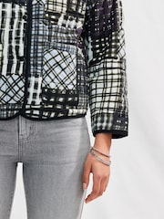 Indigo Blue/Navy Patchwork Print Quilted Popper Front 100% Cotton Jacket - Image 4 of 7