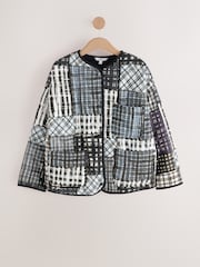 Indigo Blue/Navy Patchwork Print Quilted Popper Front 100% Cotton Jacket - Image 5 of 7