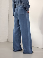 Indigo Blue Elevated Wide Leg Washed Look 100% Cotton Joggers - Image 3 of 4