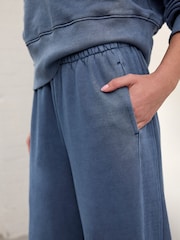 Indigo Blue Elevated Wide Leg Washed Look 100% Cotton Joggers - Image 4 of 4