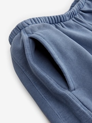 Indigo Blue Elevated Wide Leg Washed Look 100% Cotton Joggers - Image 6 of 7