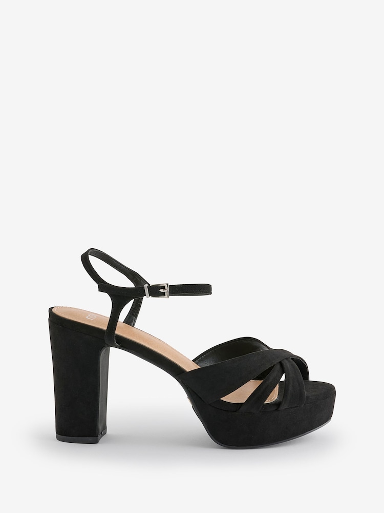 Novo Black Wide Fit Luella Block Heel Platform Ankle Strap Sandal Heels - Image 2 of 3