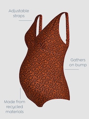 JoJo Maman Bébé Rust Maternity Animal Print V-Neck Swimsuit - Image 3 of 6