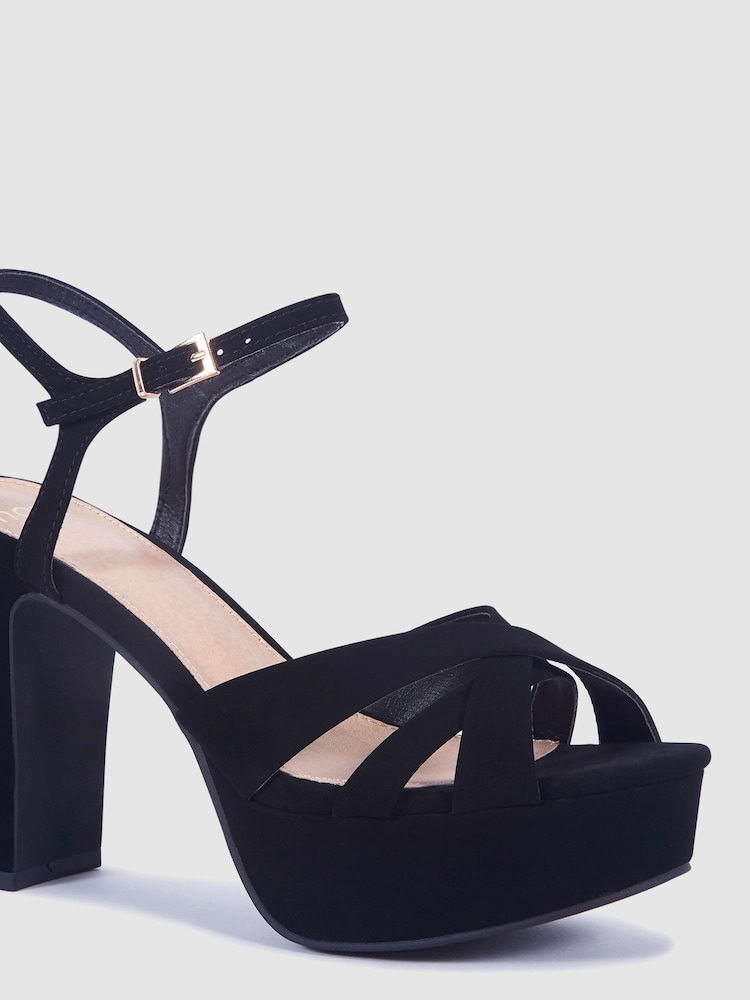 Novo Black Regular Fit Luella Block Heel Platform Ankle Strap Sandal Heels - Image 2 of 3