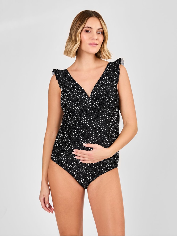JoJo Maman Bébé Maternity Spot Frill Sleeve V-Neck Swimsuit - Imagen 2 de 9