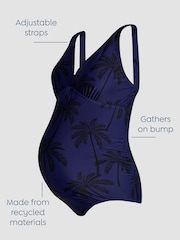 JoJo Maman Bébé Navy Maternity Palm Tree V-Neck Swimsuit - Image 3 of 8