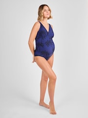JoJo Maman Bébé Navy Maternity Palm Tree V-Neck Swimsuit - Image 6 of 8