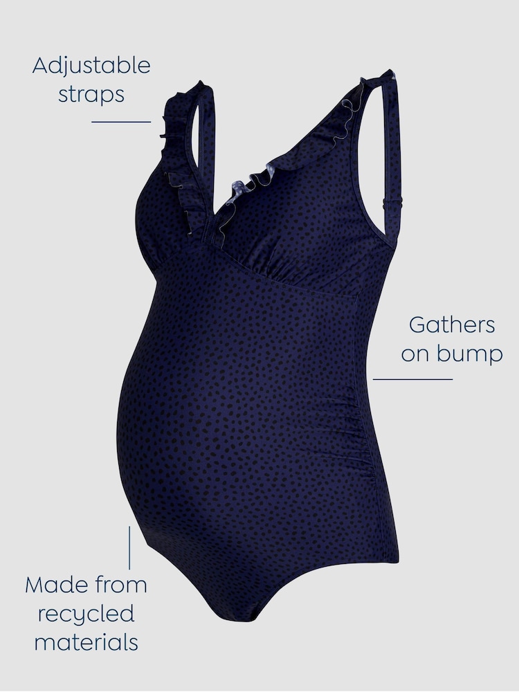 JoJo Maman Bébé Navy Maternity Spot Frill Swimsuit - Image 3 of 8