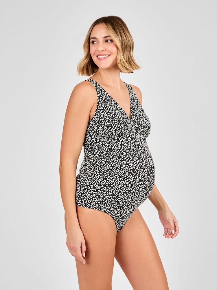 JoJo Maman Bébé Black Maternity Animal Print V-Neck Swimsuit - Image 1 of 8