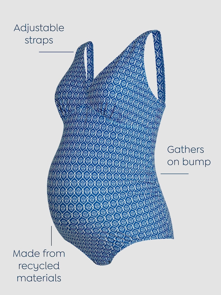 JoJo Maman Bébé Blue Maternity Floral Print V-Neck Swimsuit - Image 3 of 8