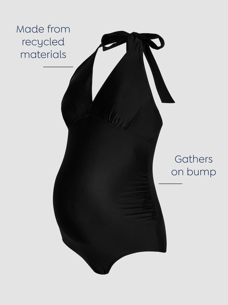 JoJo Maman Bébé Black Maternity Halterneck Swimsuit - Image 3 of 8