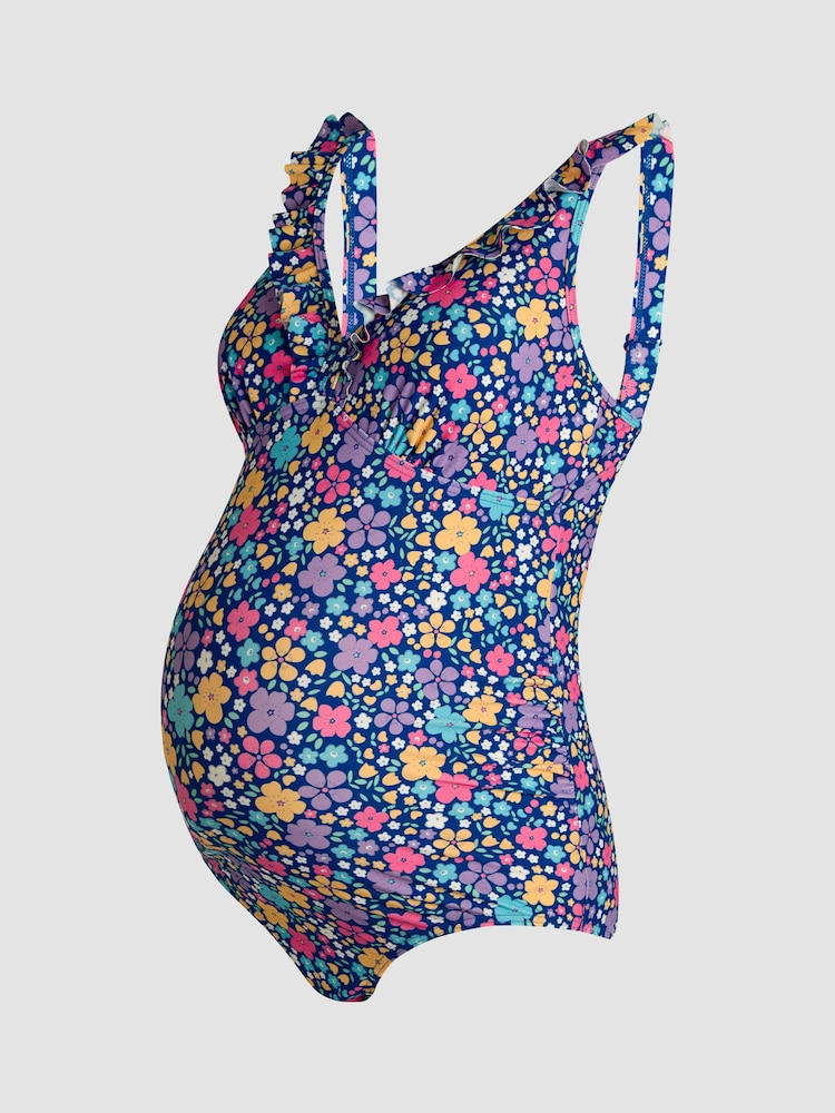JoJo Maman Bébé Navy Maternity Floral Print Frill Swimsuit - Image 7 of 8