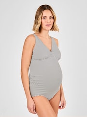 JoJo Maman Bébé Black Maternity Stripe Textured V-Neck Swimsuit - Image 1 of 8