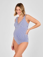 JoJo Maman Bébé Navy Maternity Stripe Frill Swimsuit - Image 2 of 9