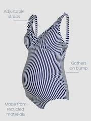 JoJo Maman Bébé Navy Maternity Stripe Frill Swimsuit - Image 3 of 9