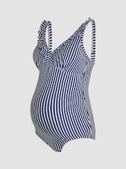 JoJo Maman Bébé Navy Maternity Stripe Frill Swimsuit - Image 8 of 9
