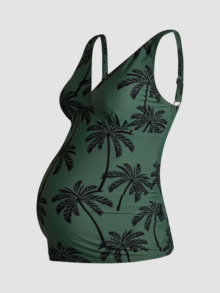 JoJo Maman Bébé Khaki Maternity Palm Print Tankini Set - Image 10 of 11